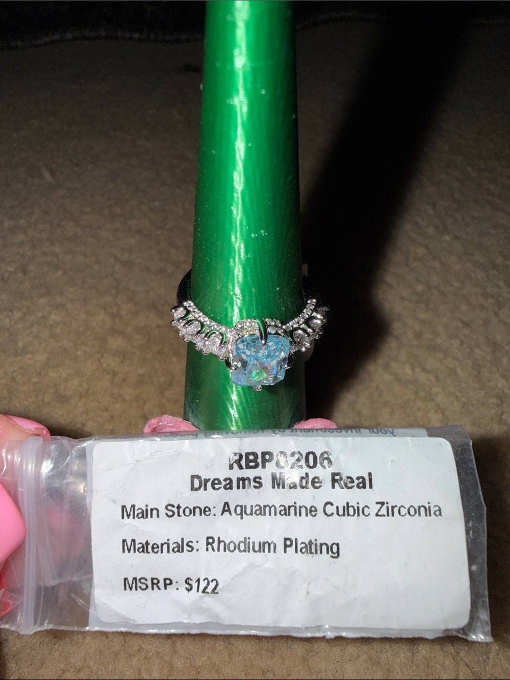 Dreams Made Real Aquamarine Cubic Zirconia Rhodium Ring - Blue